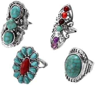 Turquoise Stackable Finger Ring Set Boho Knuckle Rings Midi Joint Carved Rings Natural Stone Adjustable Rings Victorian Handmade Jewelry Cocktail Party Birthday for Women Gift