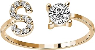 Amiley 26 Letters Rings for Women - Diamond Rhinestone Studded Zirconia Open Adjustable Rings Jewelry Accessory Gifts