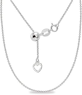 B. BRILLIANT Sterling Silver Rolo Bolo Adjustable Chain Necklace for Women Girls Men, Adjusts from 14-20" Inches
