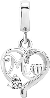 Love Mom Heart Pendant for Bracelets with Non-Precious Metal, Suitable for Daughter, Son, Husband, Rose Gold Dangle Design - Mothers Day, Birthday & Anniversary Gift