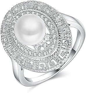 Silver-Plated Pearl Engagement Rings with Created Pearl Gem for Women in Dainty Design