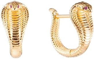 18K Gold Vermeil Cobra Snake Hoop Earrings with Hinged Hoop and Ruby Eyes - Hypoallergenic Jewelry Gift for Men and Women by COPPERTIST.WU