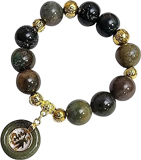 Lobster Claw Clasp Multicolored Jade Bangle Bracelet with Cord Chain for Thai Women - Lucky Coin Pendant Design