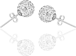 RIVERTREE Crystal Ball Earrings Stud 925 Sterling Silver Paved Rhinestones Bling Unisex