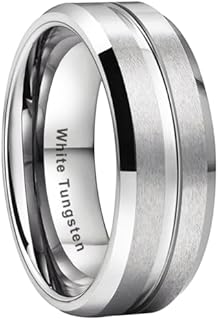 6mm 8mm White Tungsten Rings for Men Women Couple Fashion Jewelry Engagement Wedding Bands Matte Finish Beveled Edges Comfort Fit