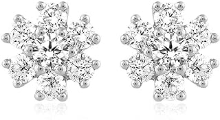 ABHI Created Round Cut White Diamond 925 Sterling Silver 14K White Gold Over Diamond Cluster Snowflake Stud Earring for Women's & Girl's