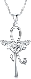 Diamond Ankh Necklace with Eye of Horus 925 Sterling Silver Key of Life Necklace Egyptian Ankh Cross Pendant Necklace Jewelry Gifts for Women Men