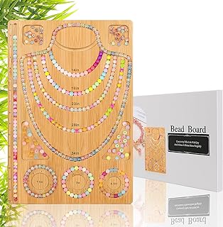 Wooden Bead Boards for Jewelry Making with Box, 16.9 x 11.4” Bamboo Beading Board for Bracelet Necklaces Making, Beginners Bead Design Board Measuring Beads Tray