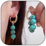 Turquoise Hoop Earrings for Women Gold Small Turquoise Huggie Earrings Western Turquoise Beaded Hoops Earrings Vintage Boho Jewelry Gift for Girls