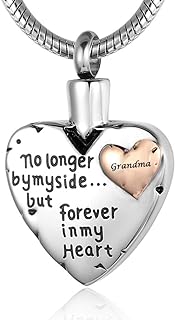 Cremation Jewelry for Ashes -No Longer By My Side Forever in My Heart Urn Pendant Necklace for Ashes Grandma Grandpa Mom Dad Papa Nana Brother Sister