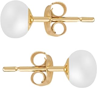 14k Yellow Gold Pushback Pearl Stud Earrings by MAZZERI for Women - Elegant and Hypoallergenic Freshwater Button Pearl Jewelry