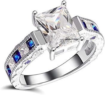 Emerald-Cut 2.5CT CZ Sterling Silver Engagement Ring with Blue Accents - Katharina Design by Ginger Lyne Collection for Women