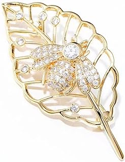 Female Elegant Leaf Brooch,Bee Designated Crystal Brooch Pin Accessory for Women and Girls