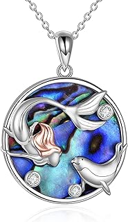 925 Sterling Silver Cubic Zirconia Lion Pendant Necklace with Rolo Chain Perfect for Women and Girls, Classic Sea Mermaid Crescent Moon Design