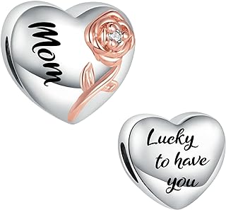 NARTGO Raised Rose Heart Lucky to Have You Charm for Mom Auntie Nana Granddaughter Friend Compatible with Pandora Bracelets