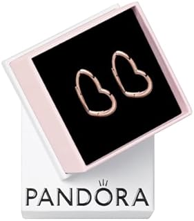 PANDORA Asymmetrical Heart Hoop Earrings with Snap Back for Women in Rose Gold Design