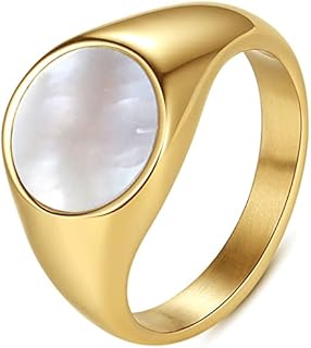 Jude Jewelers Stainless Steel Round Signet Style White Shell Face Wedding Engagement Statement Pinky Ring