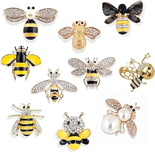 Set of 10 Fashion Enamel Crystal Rhinestones Bee Themed Brooch Pin Jewelry Lapel Pins for Clothes Collar Dress Scarf Bag Decoration