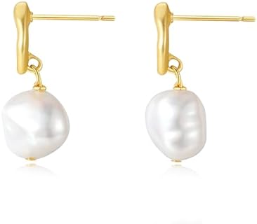 Gold Wire Wrap Baroque Pearl Drop Earrings with Push Back for Women, Round Dangle Design - Perfect for Birthdays & Other Special Occasions