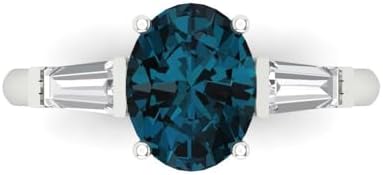 Clara Pucci 2.5 ct Oval Cut Real London Blue Topaz 18K White Gold Solitaire W/Accents Three-Stone Wedding Engagement Bridal Promise Ring