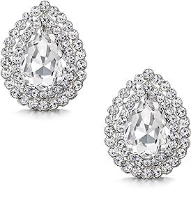Elegant Crystal Teardrop Stud Earrings with Alloy Metal and Push Back Design for Women and Brides by EVER FAITH