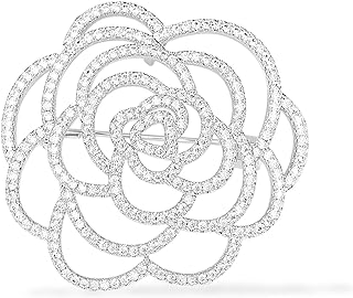 Sparkling Crystal Cut Rose Flower Pave Crystal Camellia Boutonniere Pin Brooch Corsage Blooming Heart Shaped Floral Jewelry for Women