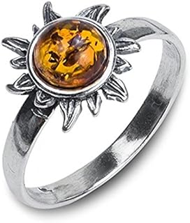 Amber Sterling Silver Sun Small Ring