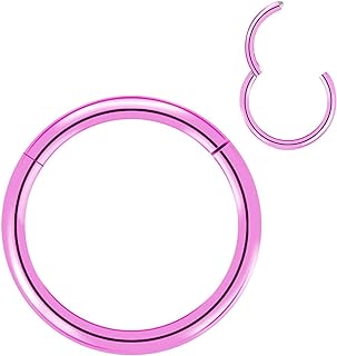 BOGKU Grade 23 Titanium Nose Rings Hoops Body Piercing Rings Helix Cartilage Rook Earrings 20G 18G 16G, Diameter 6mm-10mm Black/Silver/Gold/Rose Gold/Pink