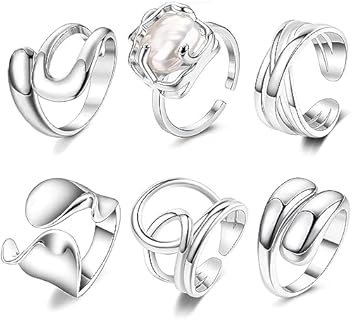 RIOSO 6PCS Silver Chunky Ring for Women Vintage Thumb Rings Statement Spoon Adjustable Ring
