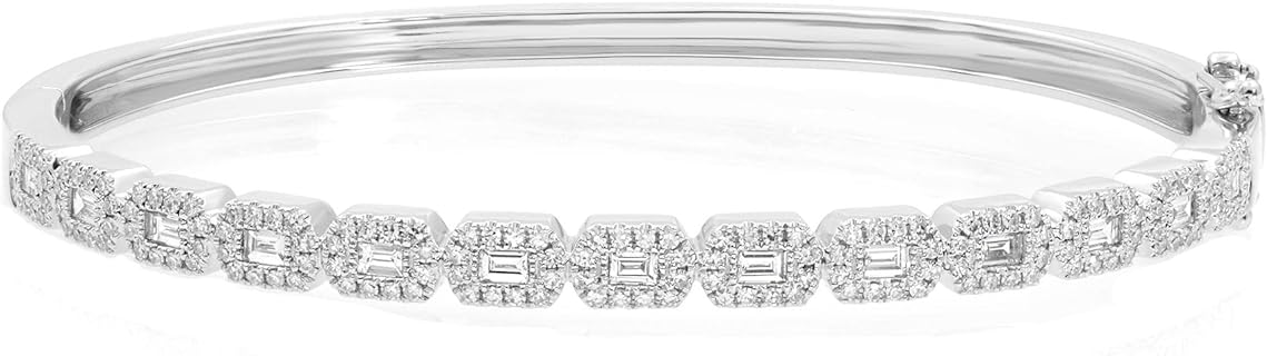 Rachel Koen Baguette Round Cut Diamond Bangle 14K White Gold 0.86Cttw