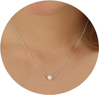 Chic Rolo Chain Single Pearl Choker Necklace with Lobster Clasp for Women, Brass Gold-Tone Design