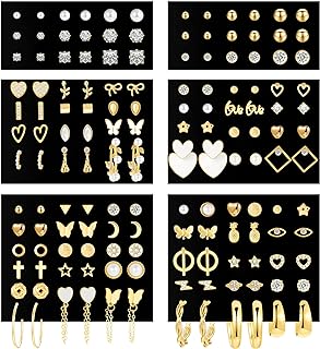 Hypoallergenic Zinc Alloy Stud Earrings Set with Push-Back Finding, Variety Pack of 70 Pairs in Diverse Styles for Women, Women's Statement Earrings Perfect for Any Occasion