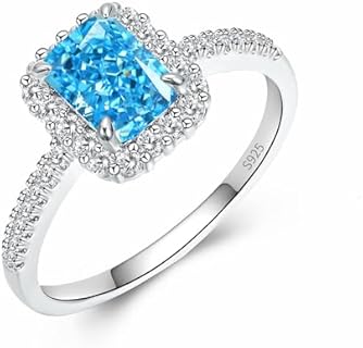 S925 Silver Square-Designed Engagement Ring with Blue Sapphire and Moissanite Accents, Size 9 - Ideal for Women and Anniversary/Wedding Occasions