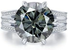 Sterling Silver Clasp, 10 Carat Grey Moissanite Diamond Engagement Ring, Round Cut Design for Women