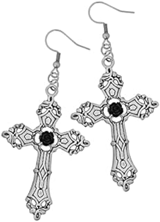 French Wire Back Sacina Gothic Cross Dangle Earrings in Zinc for Women - Unique Goth Design