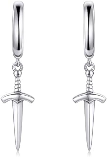 YAFEINI Sterling Silver Sword Dangle Earrings with Hinged Hoop Back Finding in Unique Wrap Design for Men and Women