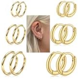 Sweetkiki 6 Pairs Leightweight Small Gold Hoop Earrings Sets, Hypoallergenic Huggie Earrings in 14K Real Gold Plated, Tiny | Cartilage Hoop Earring | Helix Earrings | for Women Men Girls 24/7