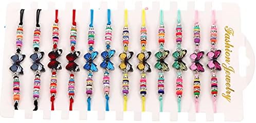 NUOBESTY 12pcs Braided Children's Bracelet Hand Woven Beach Bracelet Stack Rainbow Bracelets Birthday Gift Friends Little Girl Butterfly Bracelets Toy Baby Girl Bohemian Polymer Clay
