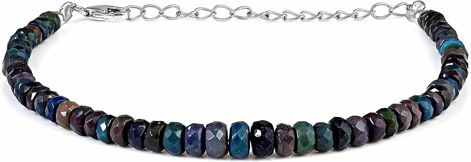 Sterling Silver Black Opal Bead Bracelet with Lobster Claw Clasp - Luxurious and Unique Faceted Design