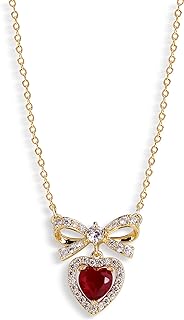 Sonateomber Bow Heart Pendent Choker Necklace for Women Girls, Mother Day Rhinestone Ribbon Crystal Birthstone Love Hearts Dangle Adjustable Chain Wedding Prom Fashion Jewelry Gift.