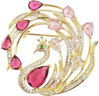 Exquisite Rhinestone Peacock Brooch Pin for Women Girls Gold Plated Fashion Red Green Crystal Bird Animal Brooches Lapel Pins Elegant Dress Accessories Christmas Thanksgiving Birthday Jewelry Gift Souvenir