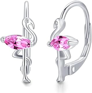 925 Sterling Silver Hypoallergenic Flamingo Hoop Earrings Adorned with Cubic Zirconia for Women and Girls with Unique Design