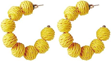 Chic Raffia Hoop Earrings with Stainless Steel Clasp for Women - Bohemian Design