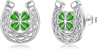 S925 Sterling Silver Double Horseshoe Stud Earrings with Push-Back Clasp for Women and Girls, Perfect Horse Lovers Jewelry Gift