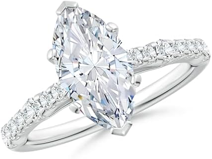 Angara Lab-Grown Solitaire Marquise Diamond Station Engagement Ring in 14k Gold/Silver/Platinum | April Birthstone Jewelry for Her