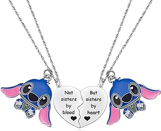 Stitch Stud Earrings with Cable Chain for Best Friends/Sisters, Stainless Steel, Lilo and Stitch-Inspired Friendship Design, Hypoallergenic