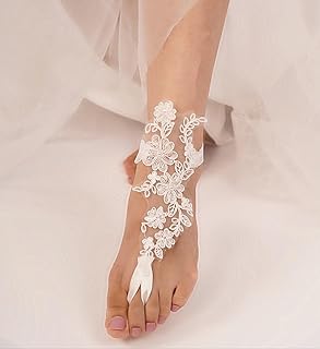 Sither Foot Lace for Beach Wedding Barefoot Sandals White Lace Anklet for Bride Barefoot Lace for Women Foot Anklet Jewelry On Summer Beach Gift for Her