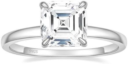 EAMTI 2.5CT Asscher Cut Engagement Rings for Women Cubic Zirconia CZ 925 Sterling Silver Wedding Rings for Her Solitaire Promise Wedding Bands Size 3-11