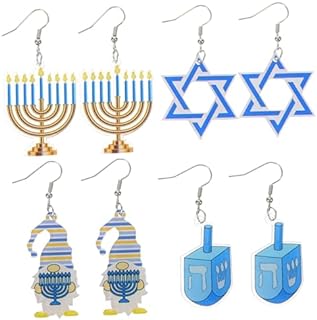 VALICLUD Acrylic Hanukkah Earrings Set, Star & Candle Holder Design for Women with No Gemstone Accent