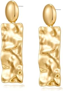 Hammered Gold Drop Earrings with Push Back, Goldstone Gem for Women, Dangle Design